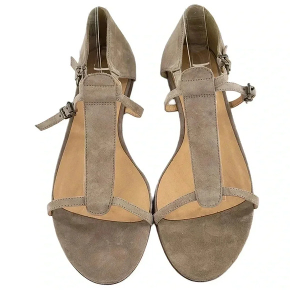 J crew womens sandals size 10 taupe Italian suede t-strap gladiator - Picture 2 of 12